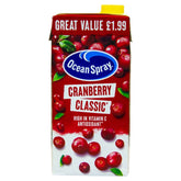 The 1L carton of Ocean Spray - Cranberry Classic juice, available for £1.99, offers a refreshing taste with its packaging beautifully decorated with cranberry images. It is recognized as one of the healthy drinks, boasting high levels of vitamin C and antioxidants.